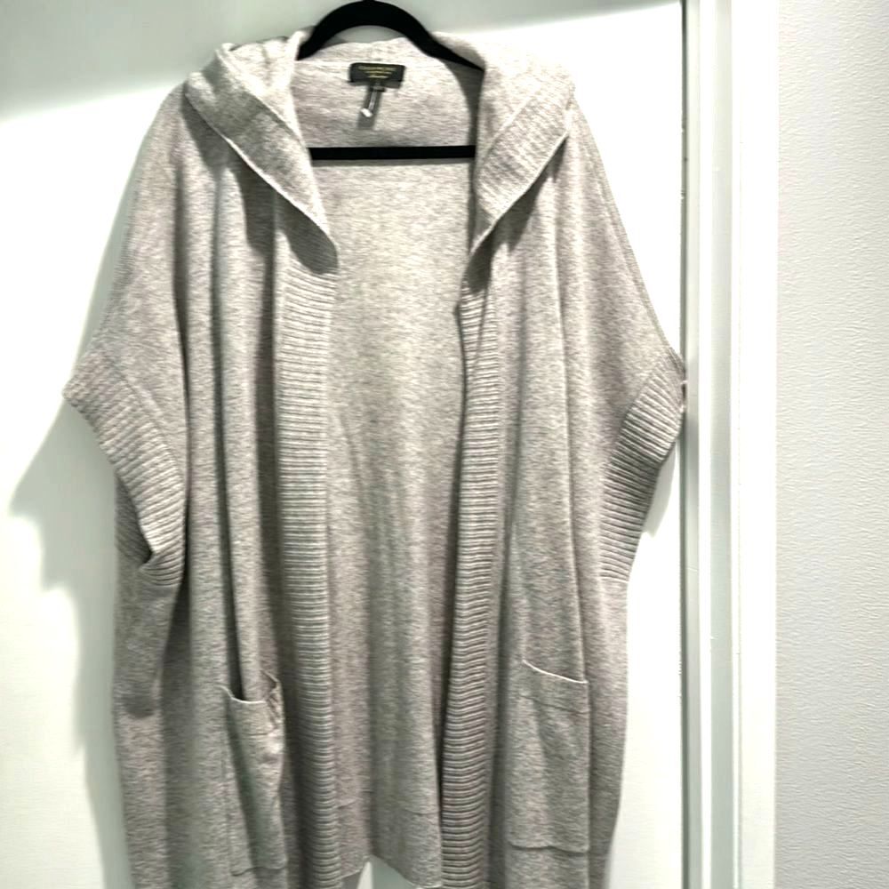 Charter Club Women 100% Cashmere Large Grey Long Cardigan Sweater Oversized
